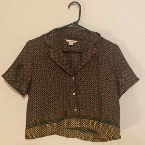 Two Piece Set - Geometric Floral Blouse w/ Matching Pants